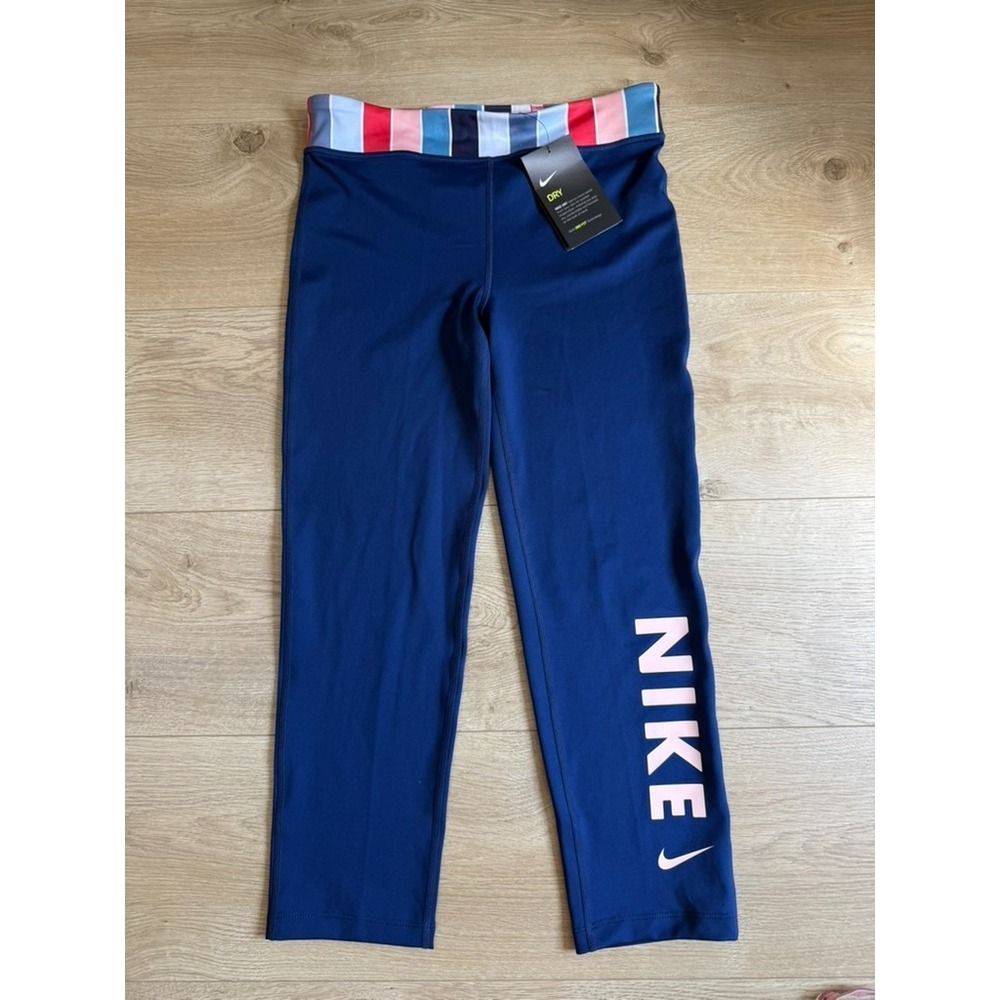 NWT Nike Kids Girl's DRI~FIT Tight Capri Leggings Blue Athletic Training size XL